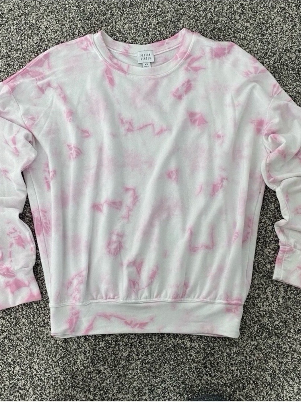 Peyton Jensen Tie Dye Sweatshirt XS Pink White Pullover Crewneck Cozy Lounge